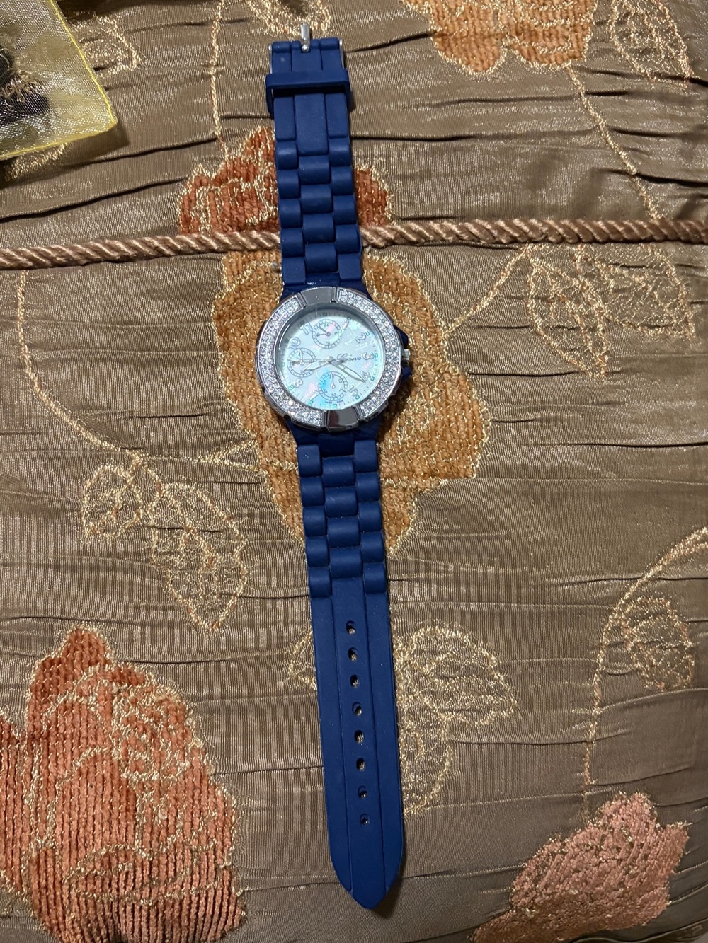 Geneva Blue Silicone Strap Watch with Crystal Bezels